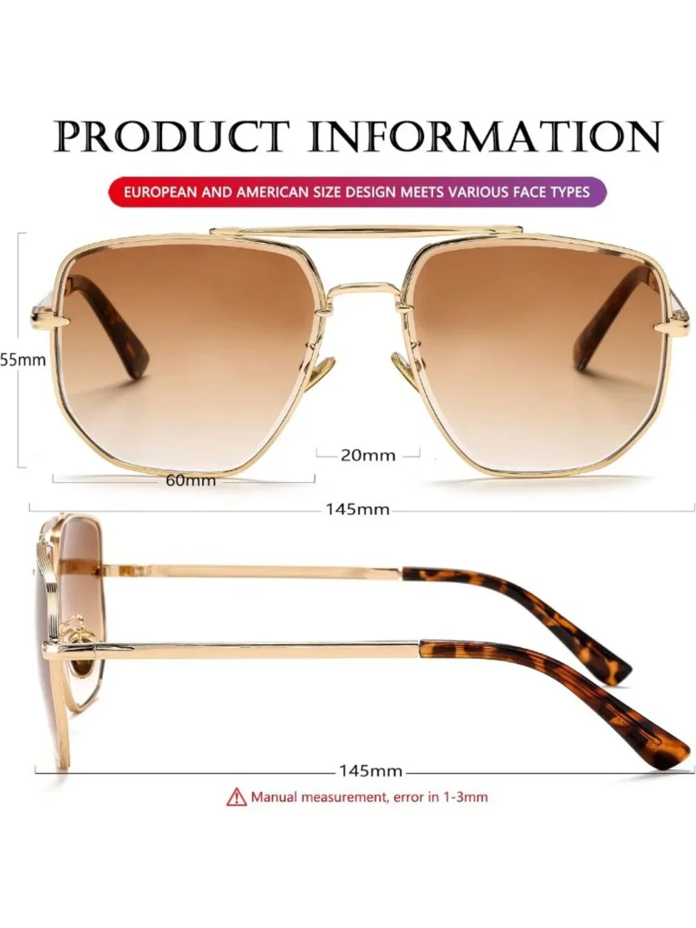 Oversized Square Aviator Sunglasses for Men & Women | Vintage Pilot Gradient